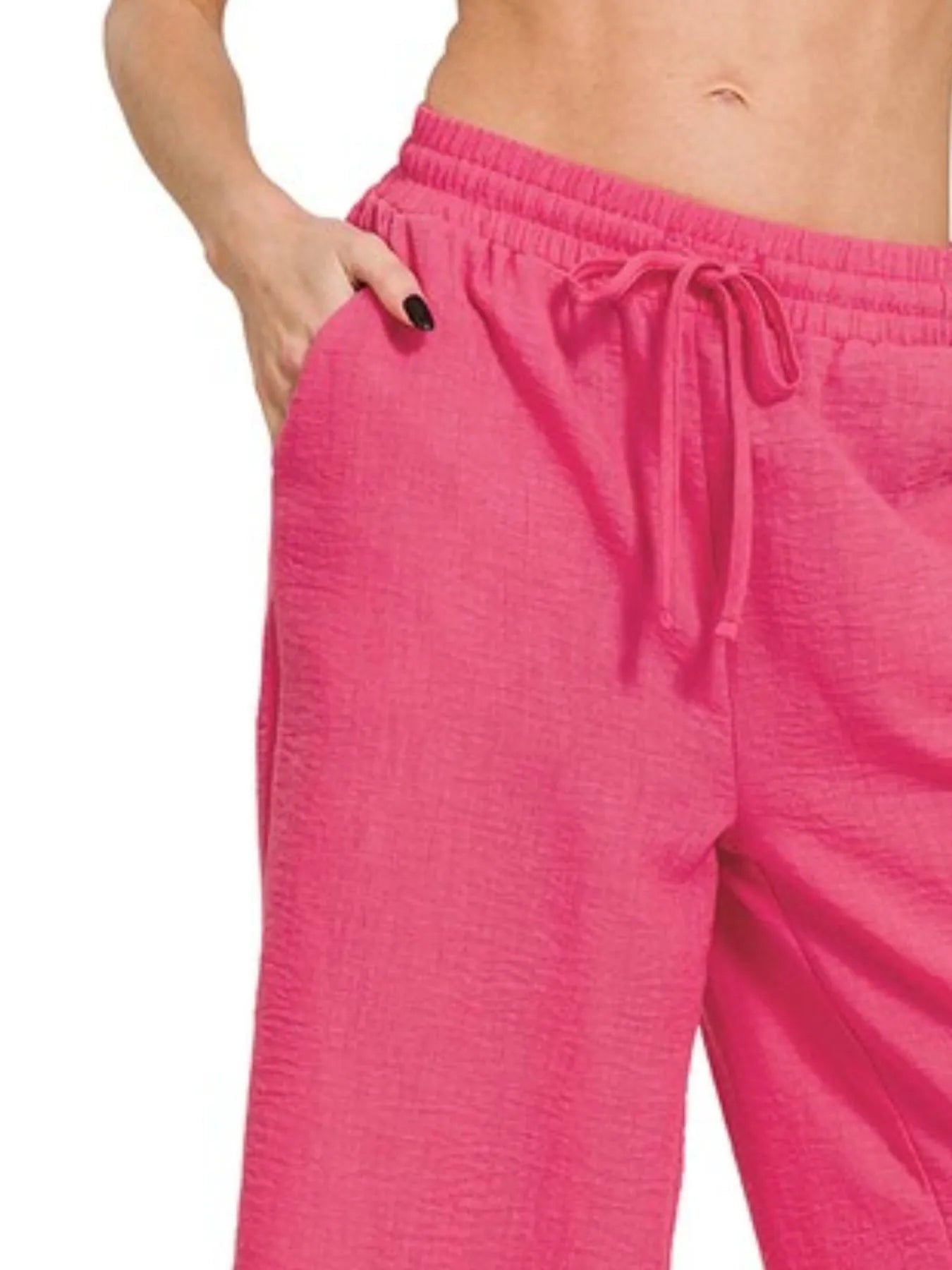 Woven Crepe Elastic Band Waist Cropped Pants
