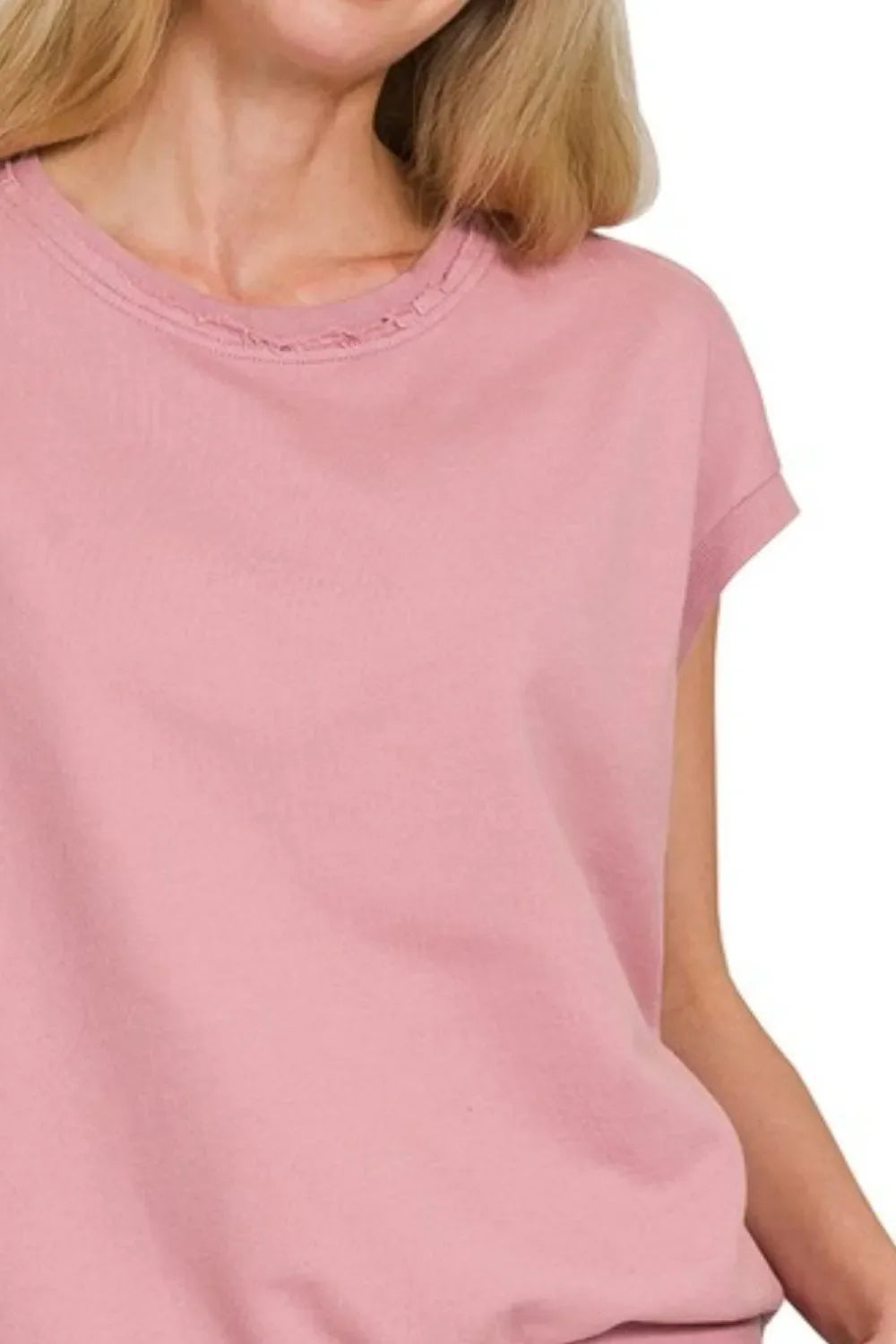 French Terry Round Neck Cap Sleeve T-Shirt