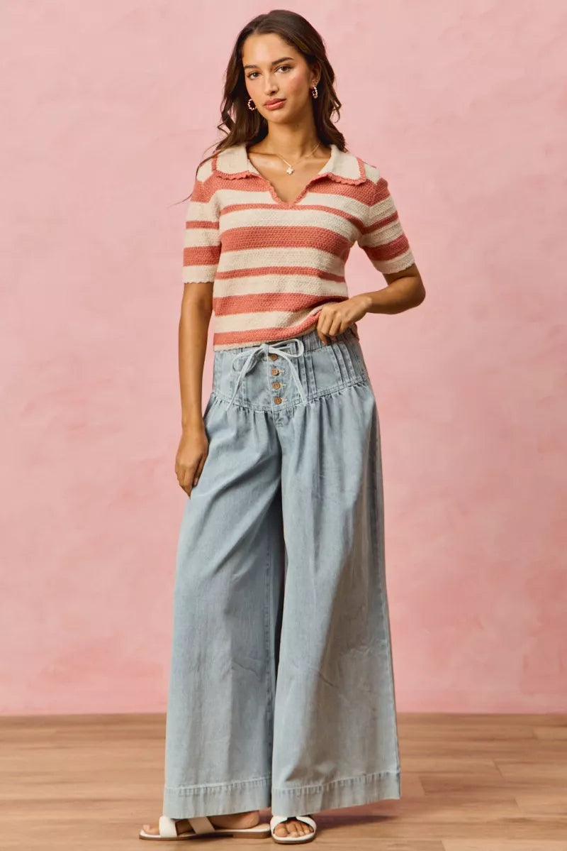 Stripe Short Sleeve Cropped Sweater
