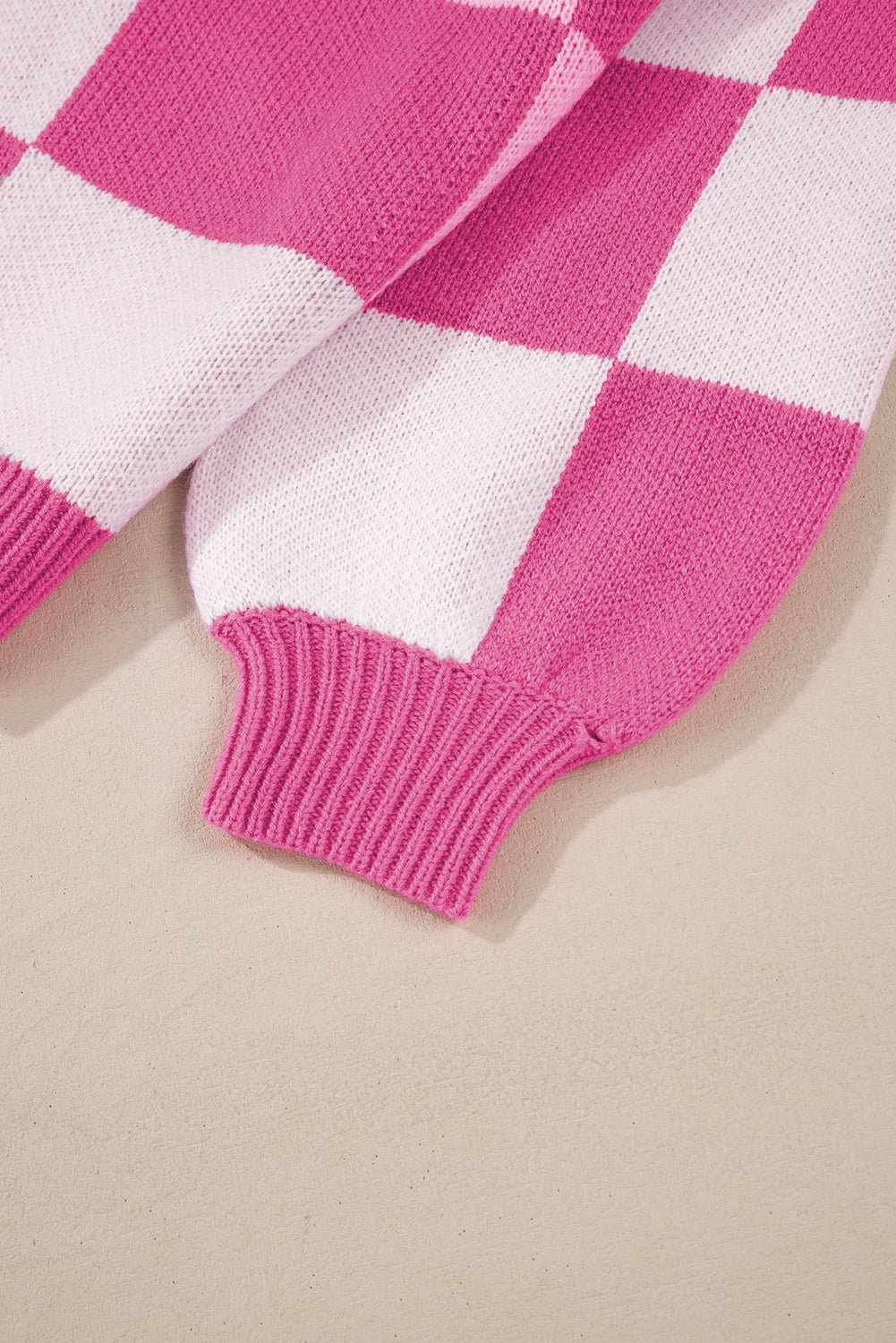 Rose Checkered Bishop Sleeve Sweater - Loving It Shop