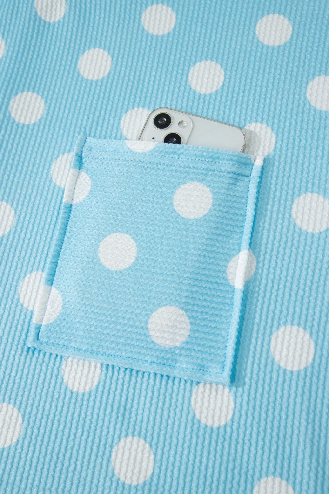Sky Blue Twisted Rib Polka Dot Print Plus Size T Shirt - Loving It Shop