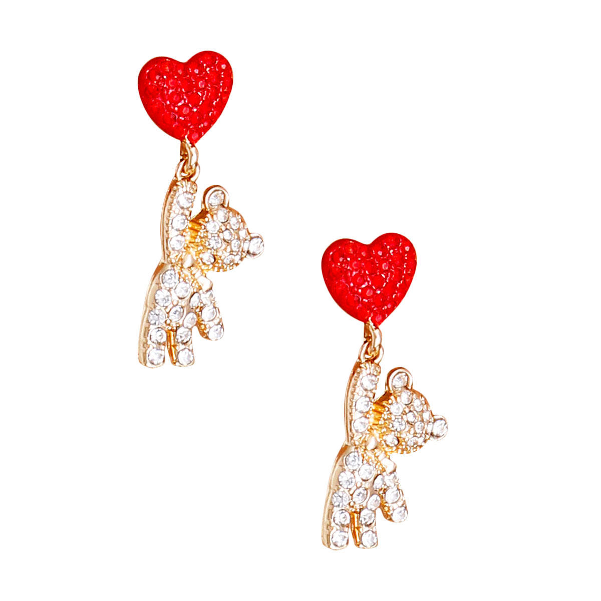 Teddy Bear Earrings Gold Rhinestone Statement Jewelry Trendy Chic Accessory
