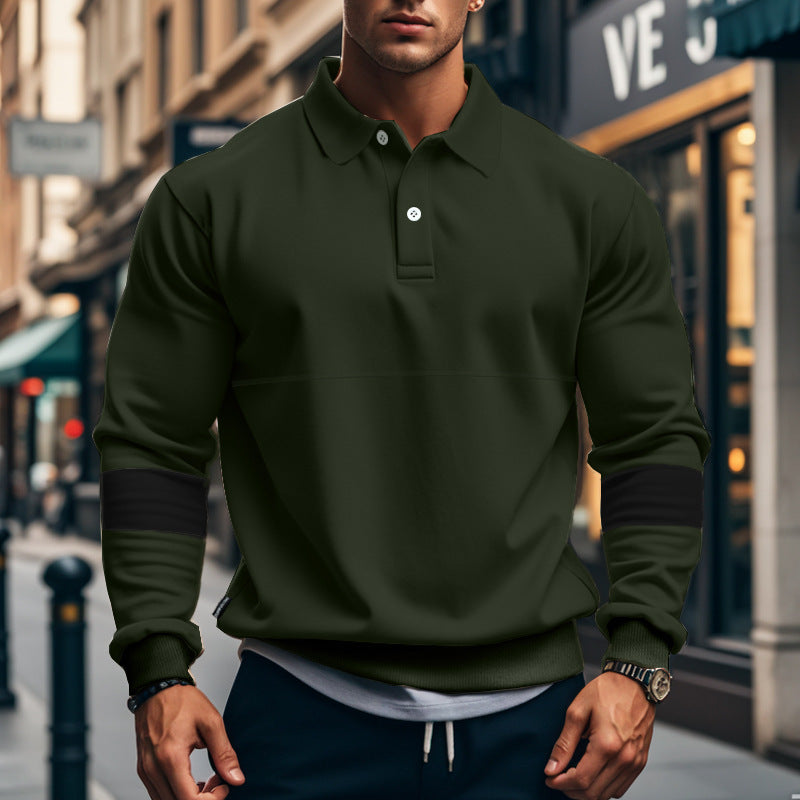 Fashion Long-sleeved Lapel Polo Shirt With Button Men&