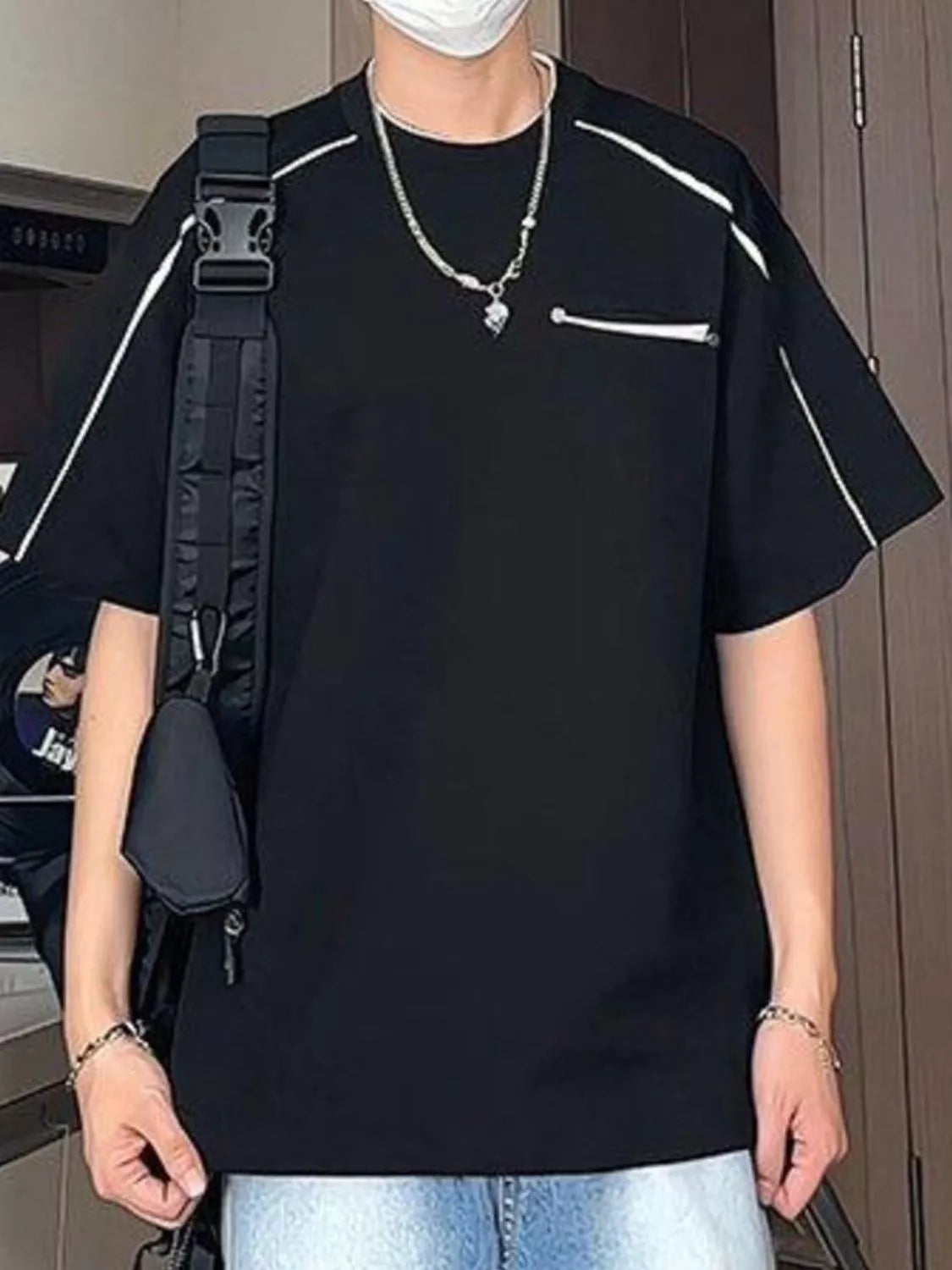 Men's Plus Size Loose Fit Round Neck Contrast Trim T-Shirt