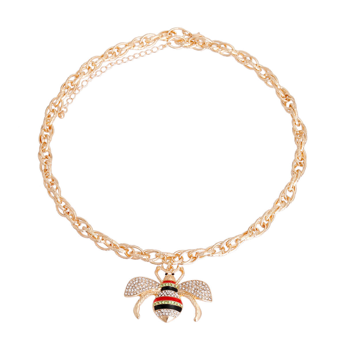 Chain Link Necklace Red Striped Stylish Statement Jewelry