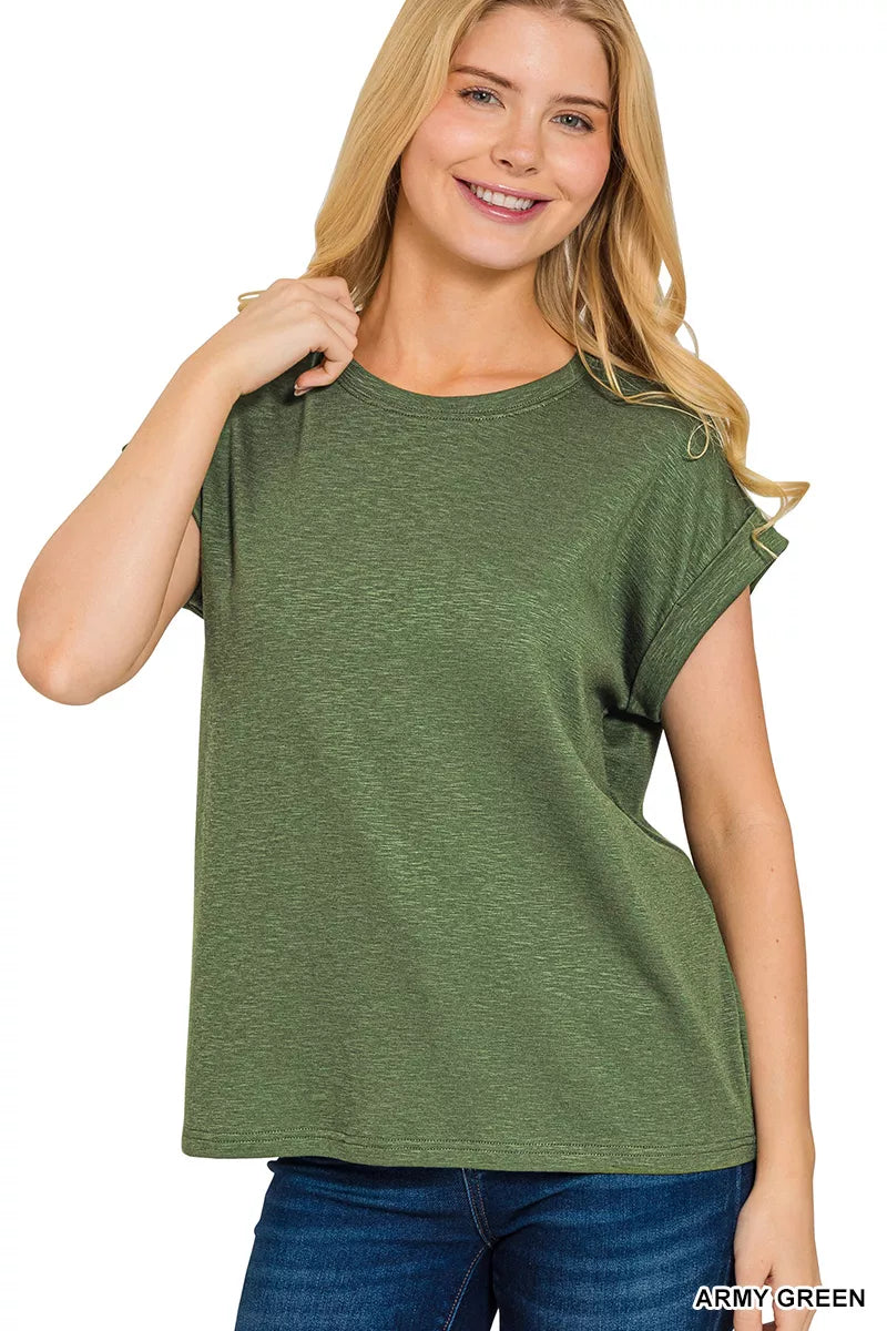 Cotton Modal Slub Rolled Sleeve T-Shirt