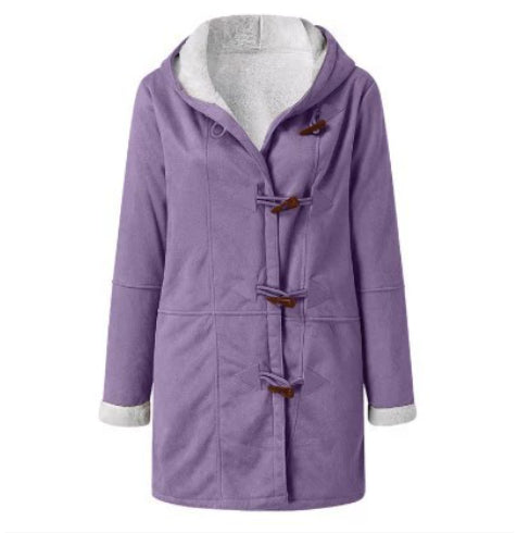 Winter Button Coat Fashion Warm Hooded Jacket With Pockets Women&