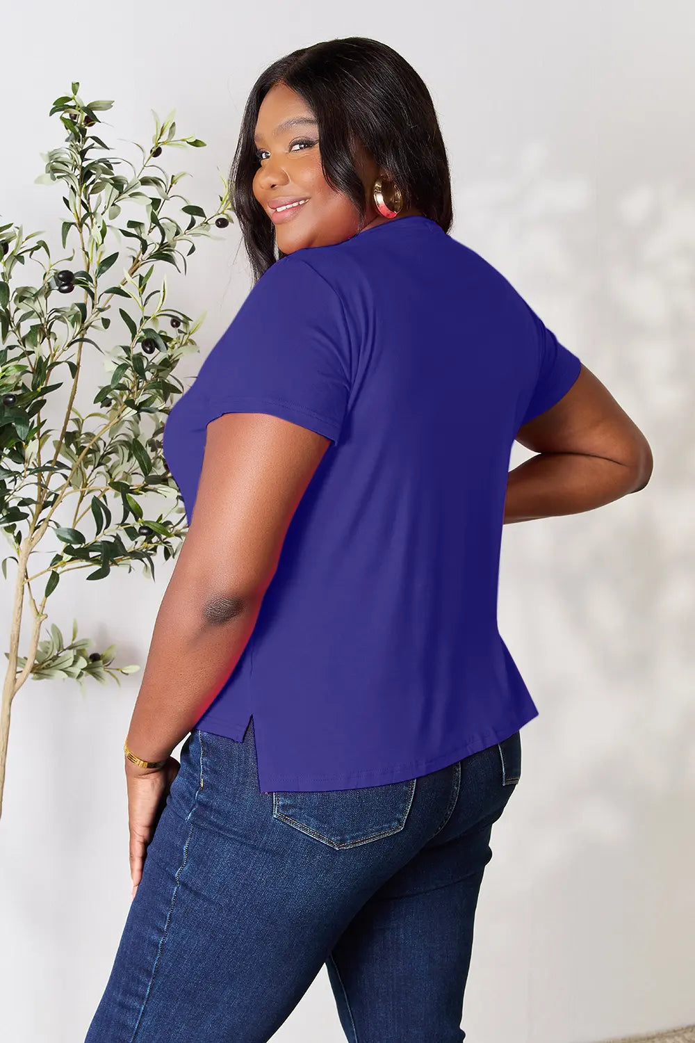 Full Size Round Neck Short Sleeve T-Shirt Plus Size