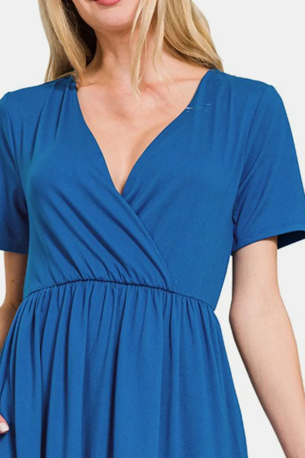 Surplice Short Sleeve Brushed DTY Dress