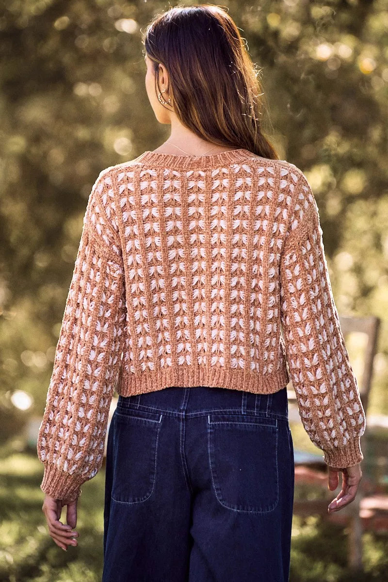 Soft Chenille Yarn Textur Button Sweater Cardigan