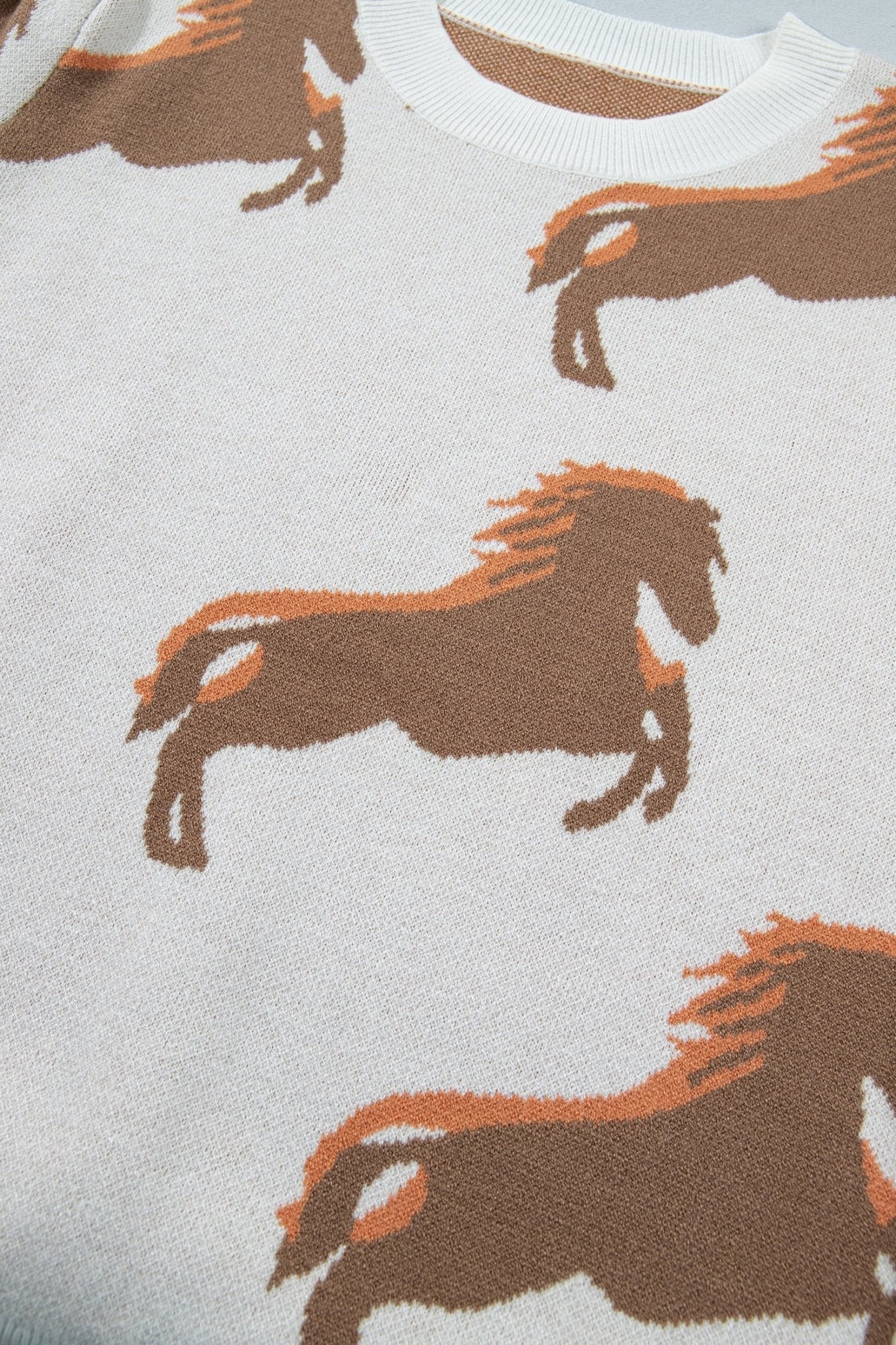 White Western Horse Printed Short Puff Sleeve Sweater - Loving It Shop