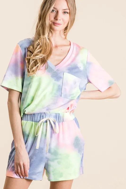 Tie Dye Casual Shorts with Twill Tape Drawstring