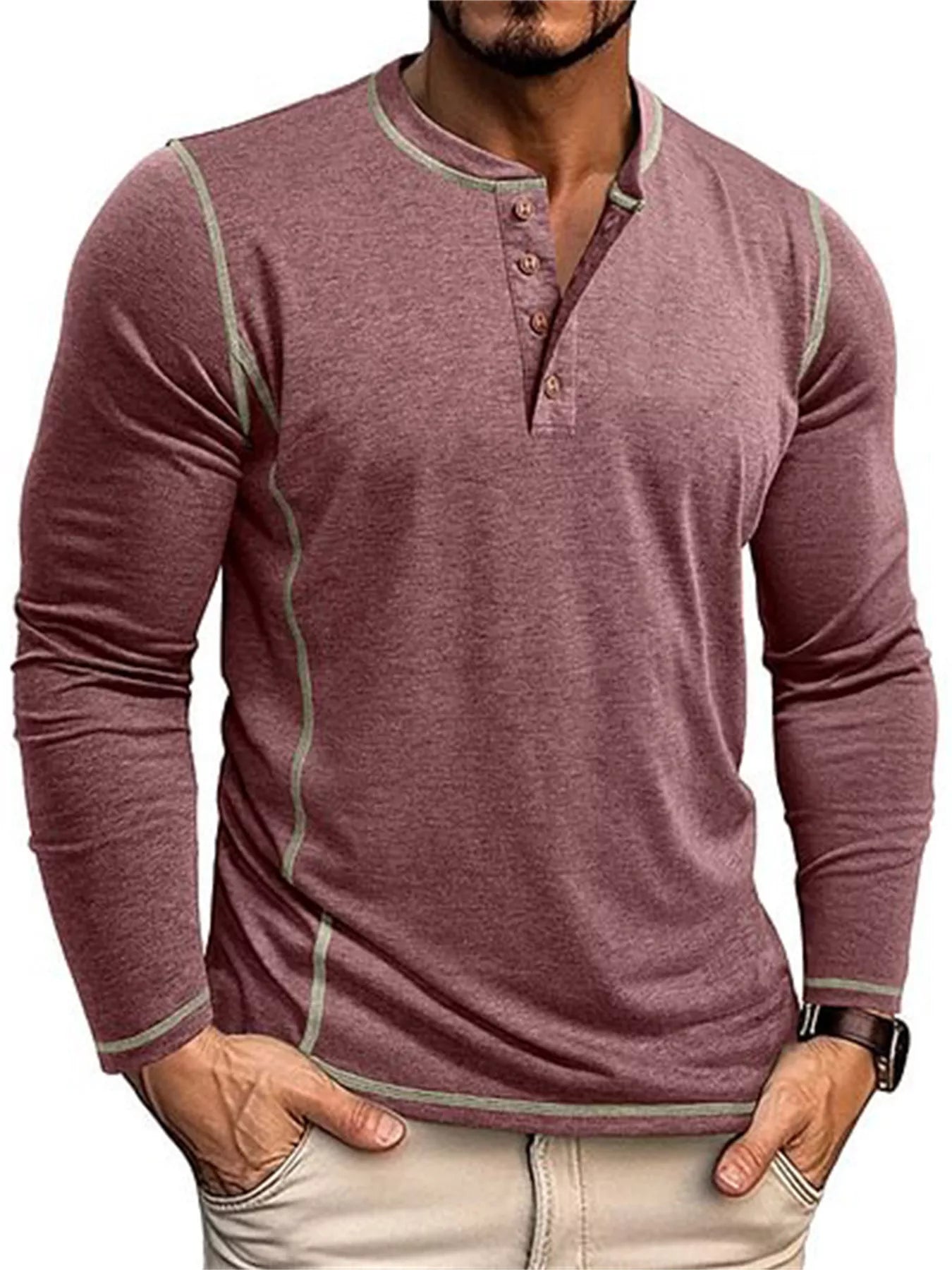 Men's Full Size Casual Button Detail Long Sleeve T-Shirt Plus Size