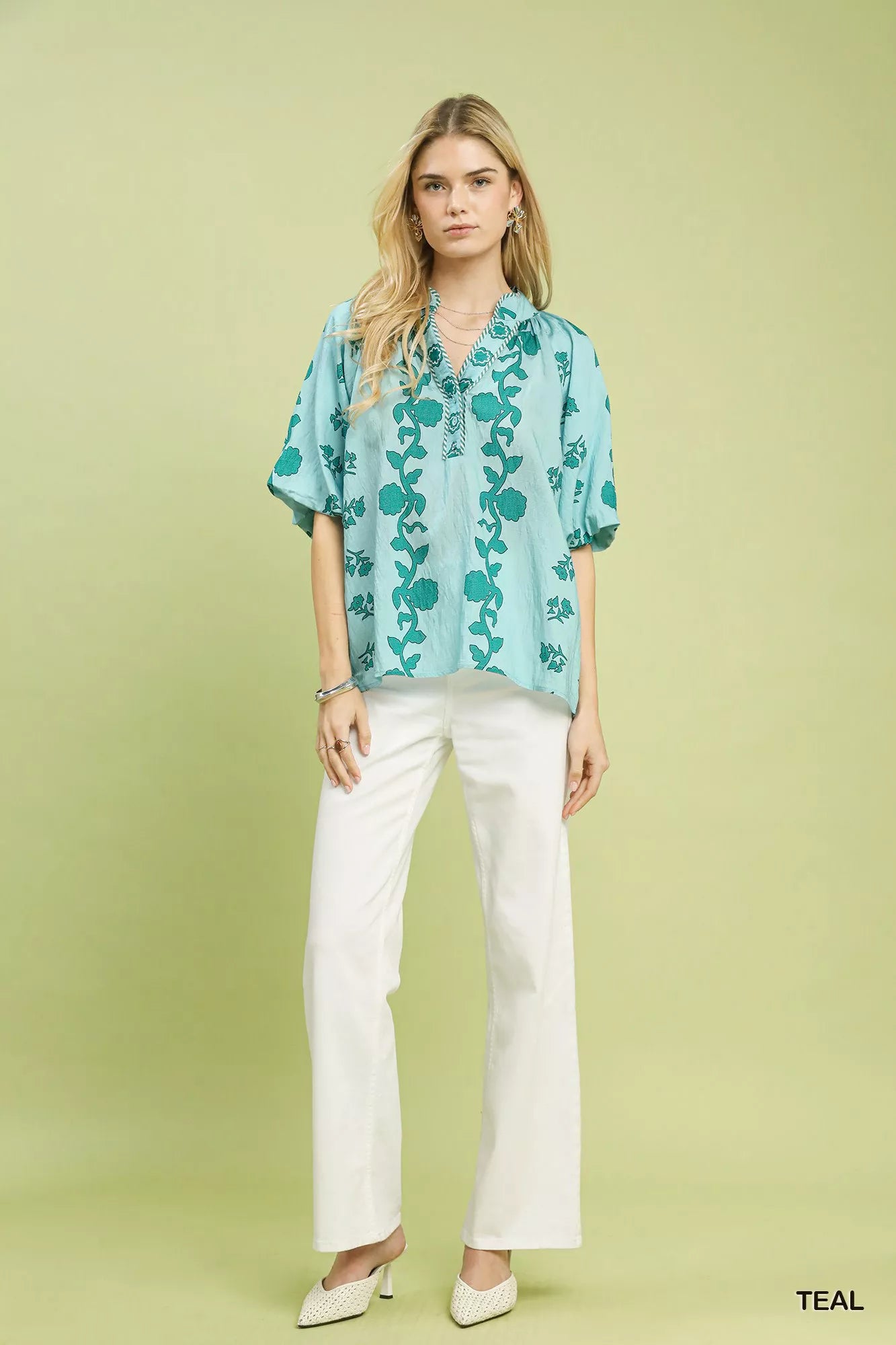 Collared Floral Print Top