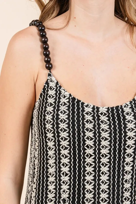 Plus Size Striped Scoop Neck Beaded Strap Maxi Cami Dress