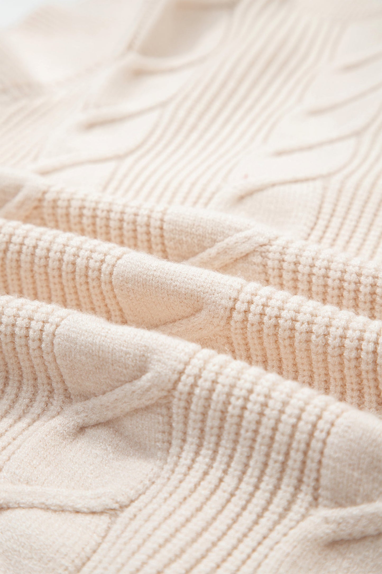 Jet Stream Cable Knit Turtleneck Ruffled Short Sleeve Sweater