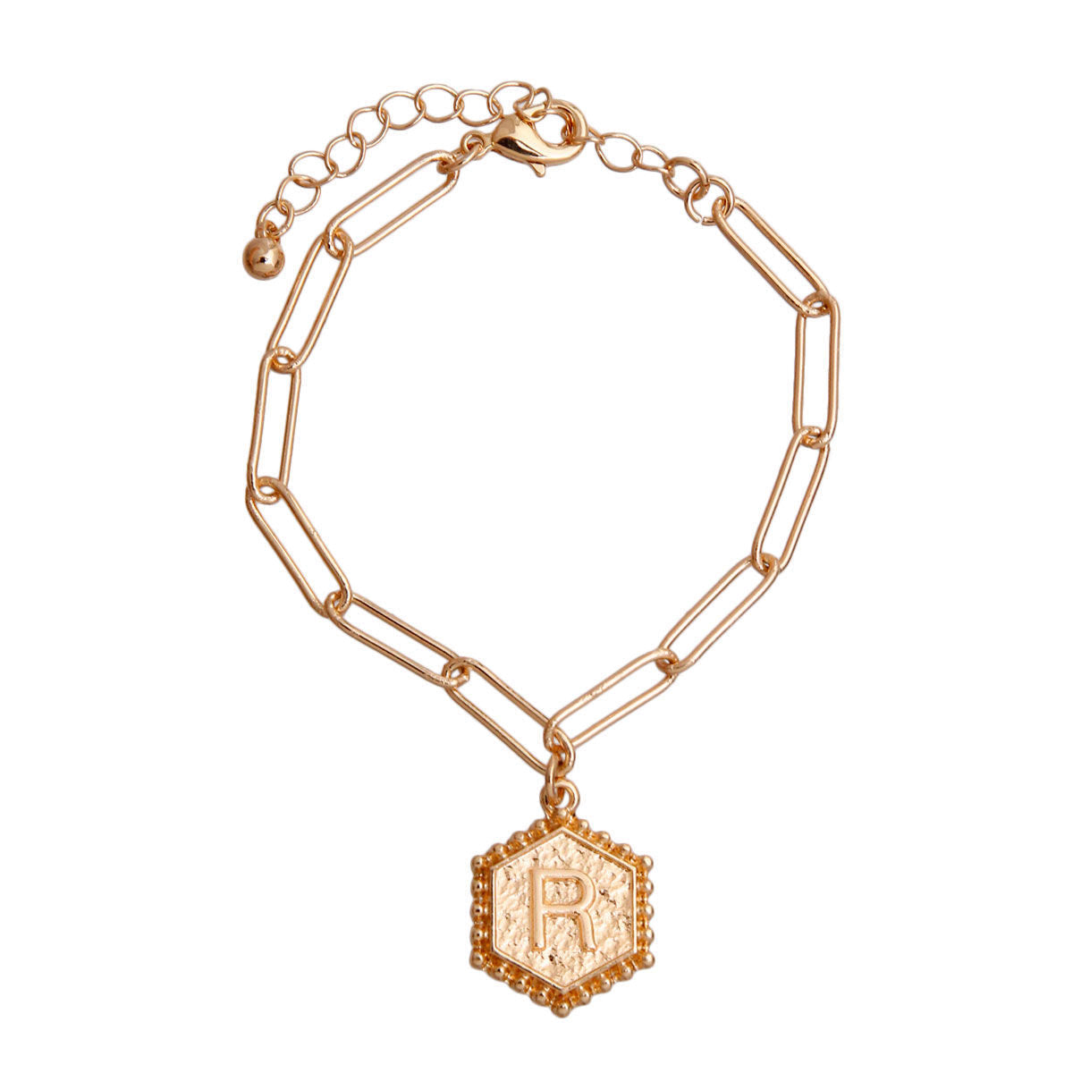 Initial R Hexagon Charm Bracelet Stylish Fashion Jewelry Accessory