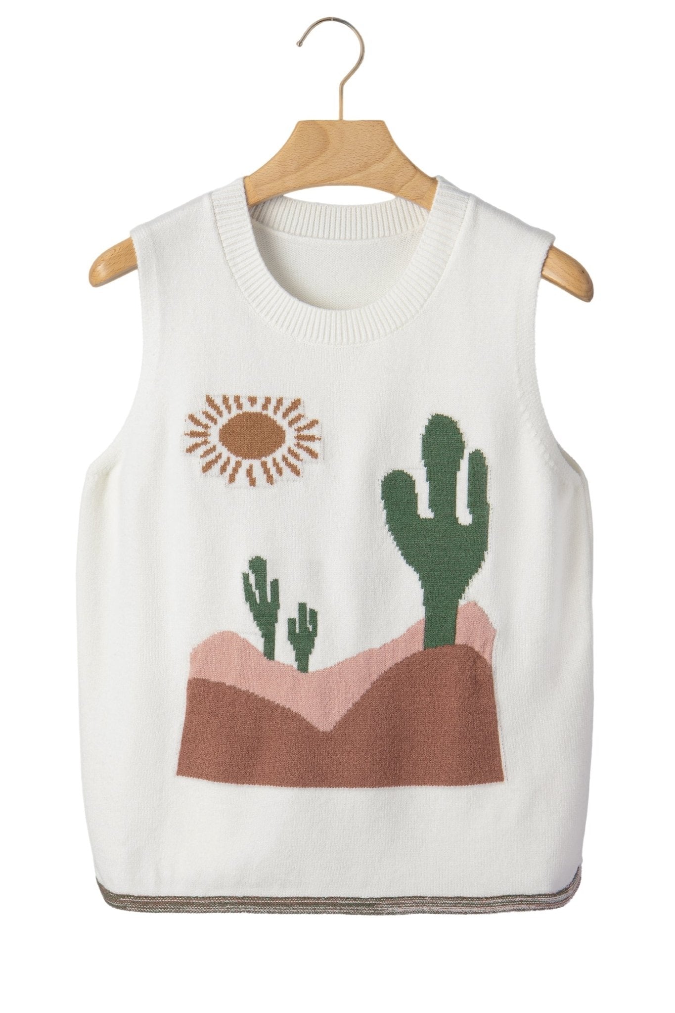 Multicolour Cactus Western Oasis Loose Sweater Vest - Loving It Shop