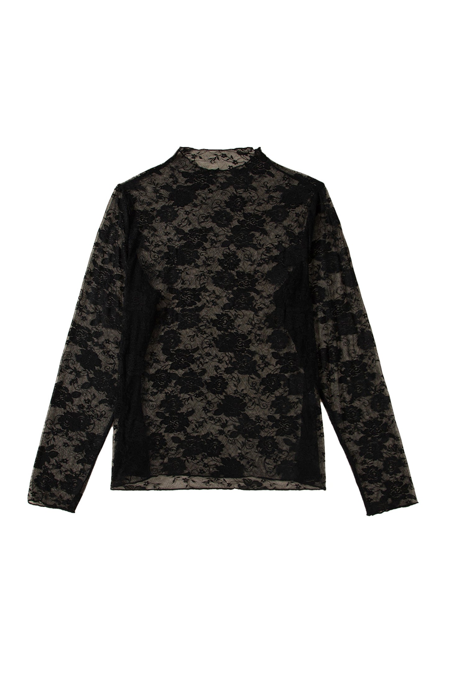 Black Plus Size Floral Mesh Long Sleeve Top