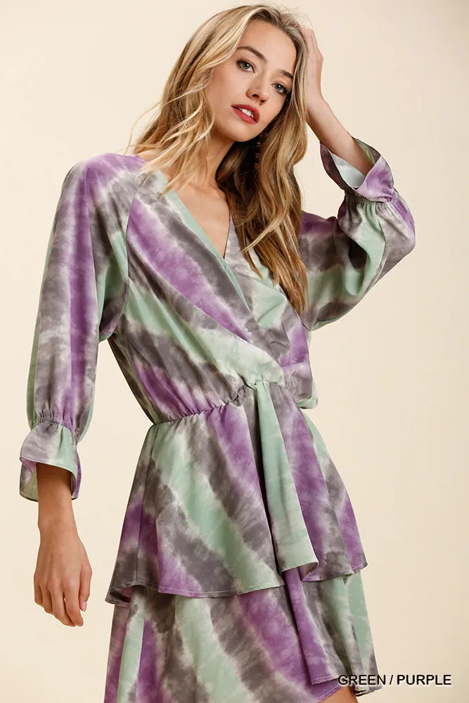 Tie Dye Ruffled Layered Dress with Elastic Waistband