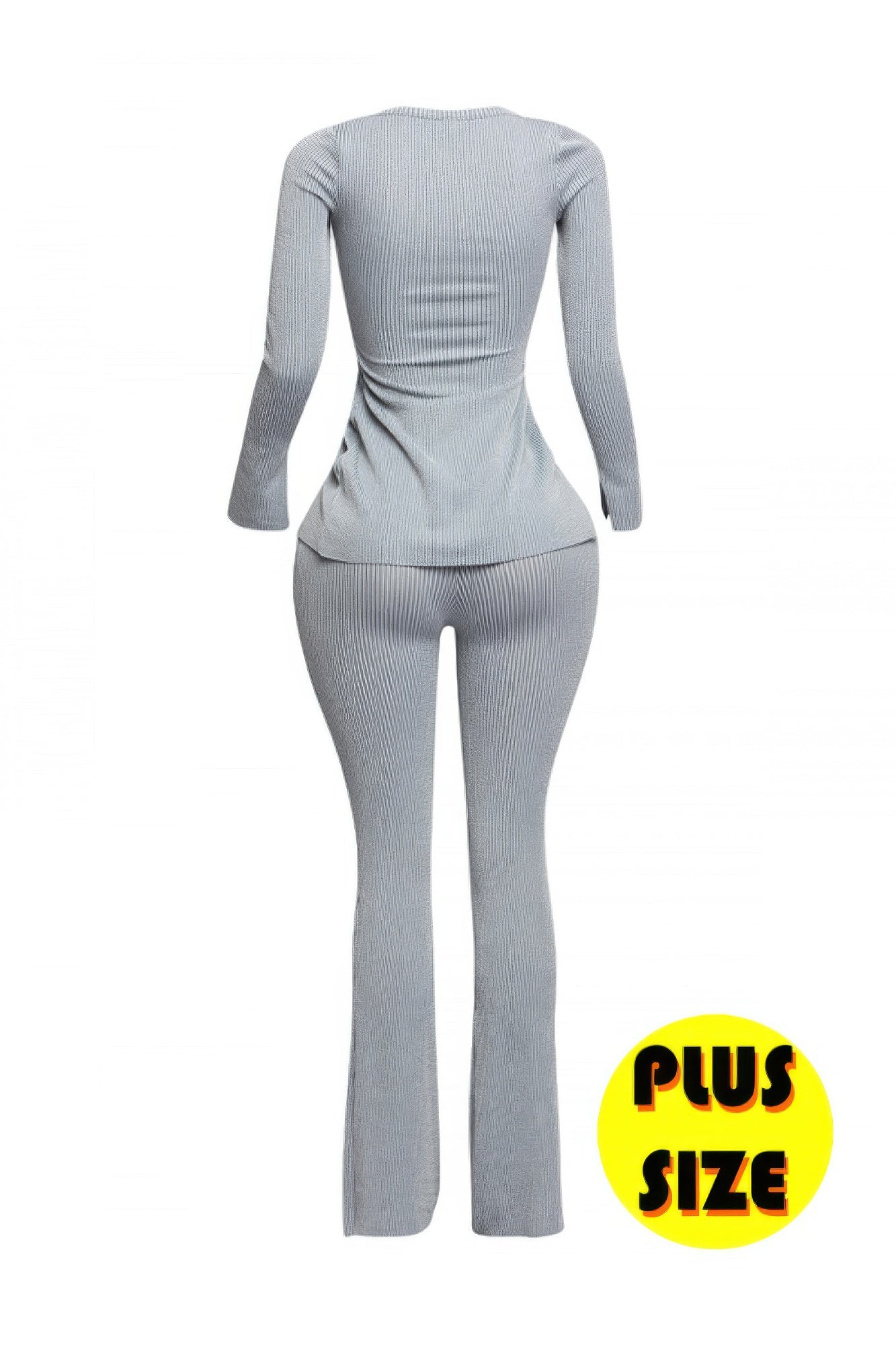 Plus Size Ribbed Pant Set With Slit Detail