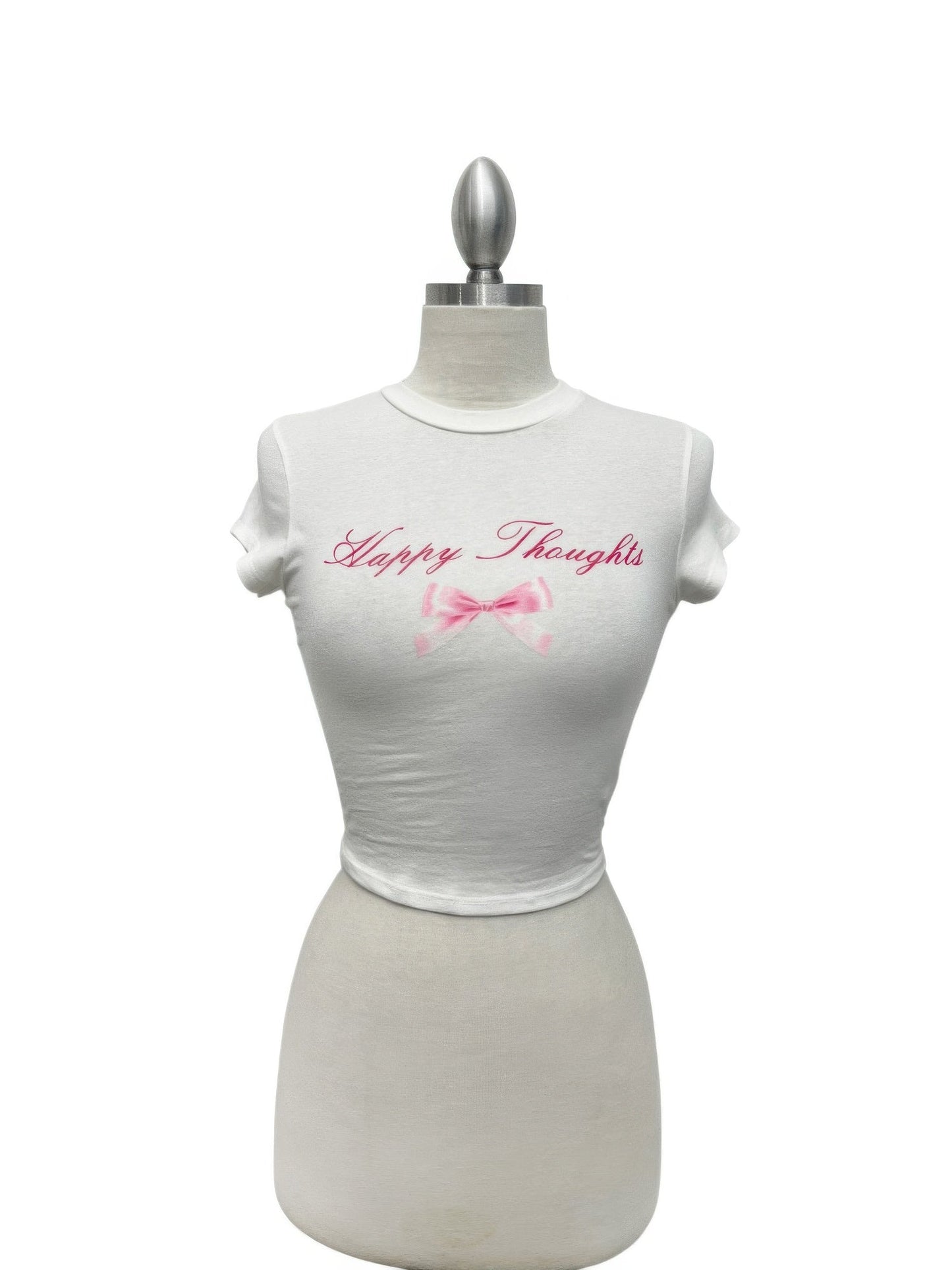 Happy Thoughts Graphic Baby Tee With Bow Detail