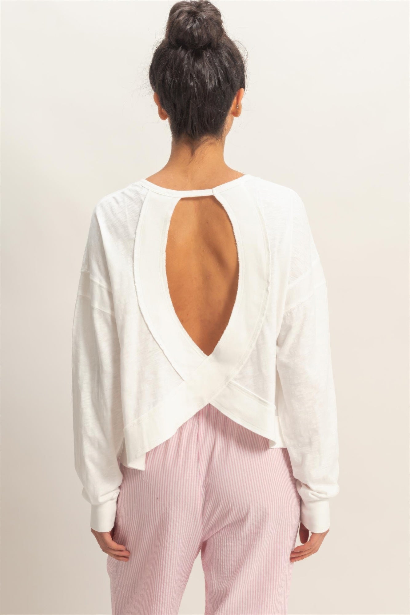 Cross Detail Open Back Long-sleeve Top