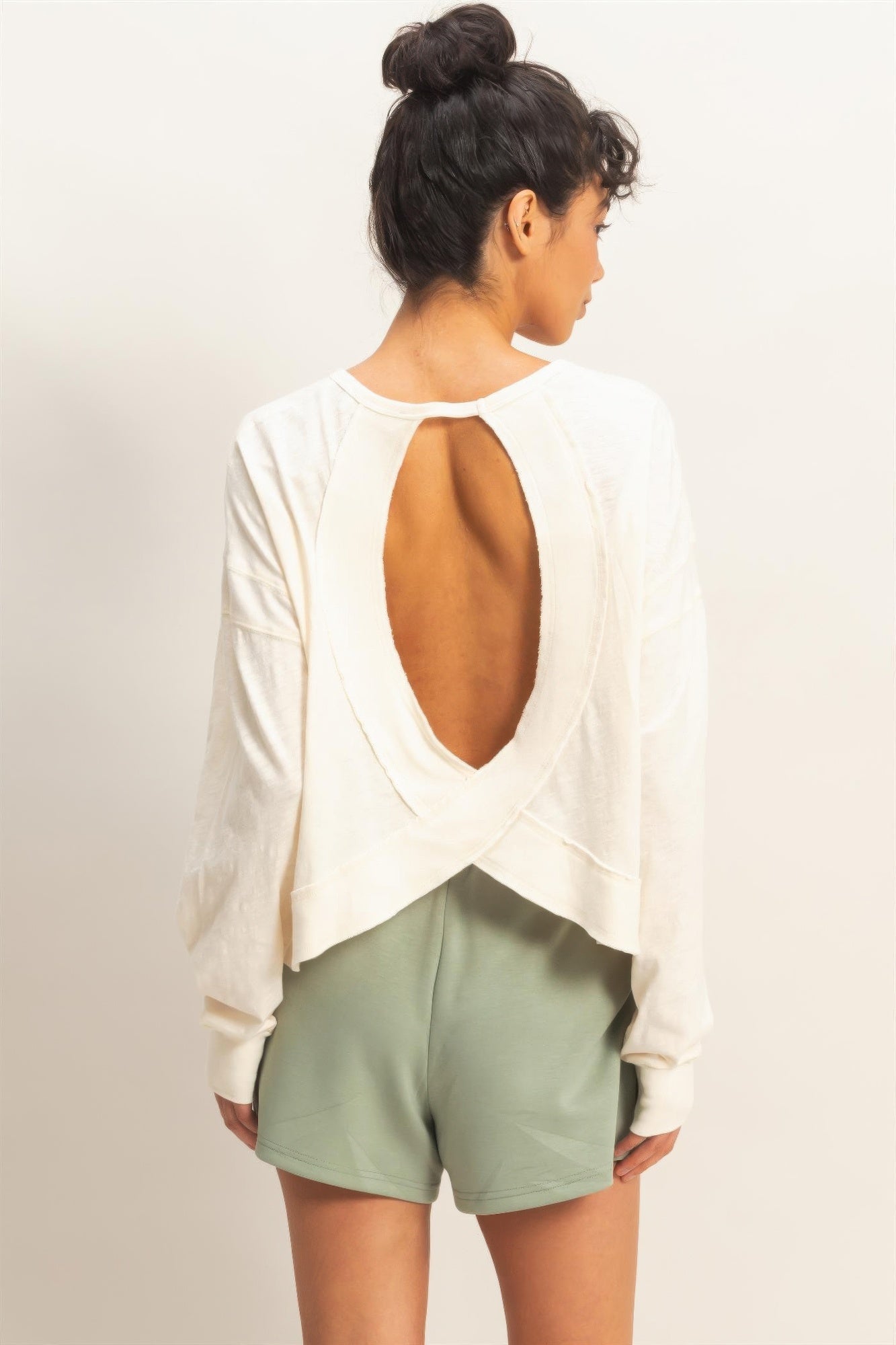Cross Detail Open Back Long-sleeve Top