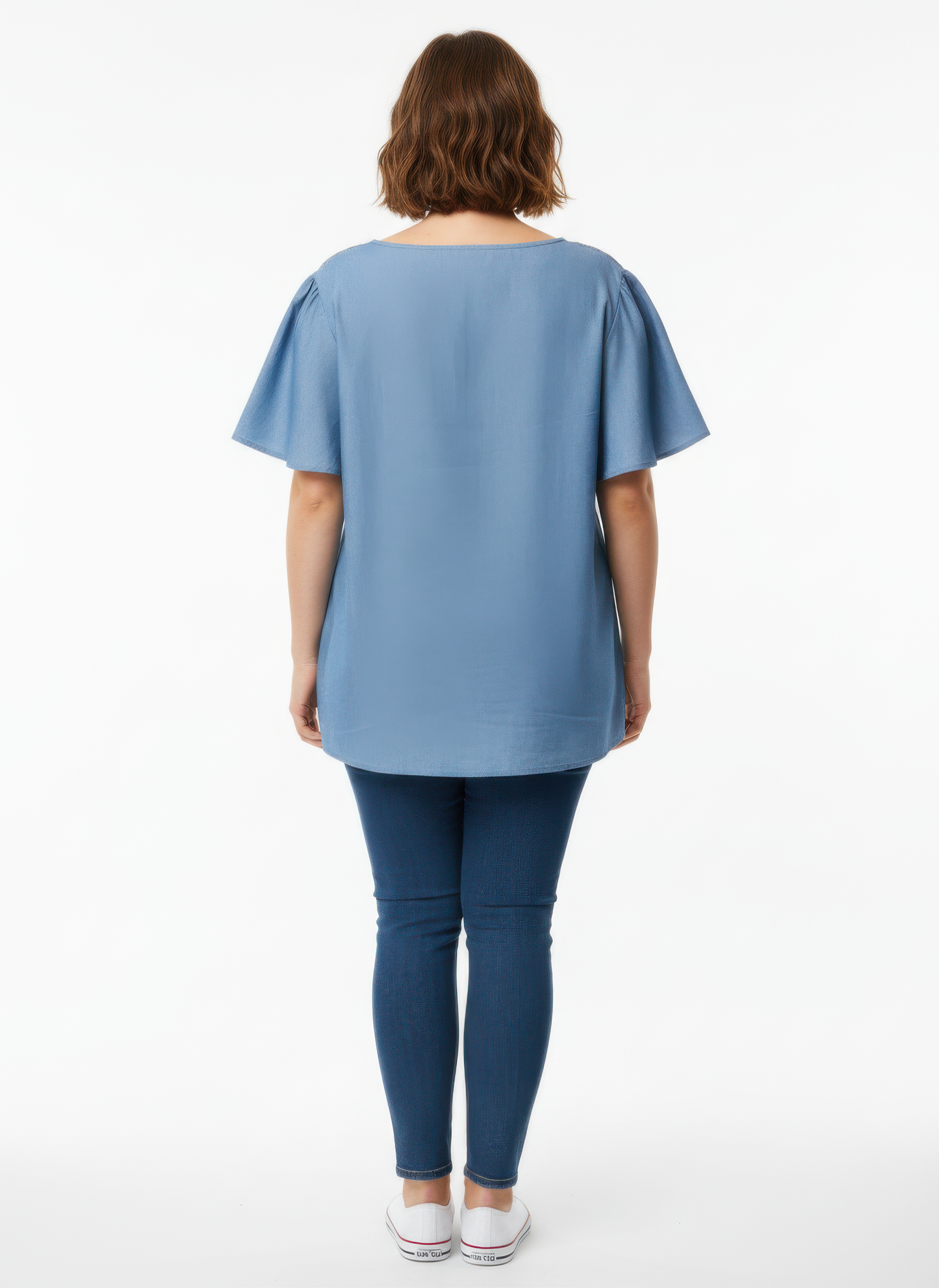 Lace Yoke Flutter Sleeve Knit Top
