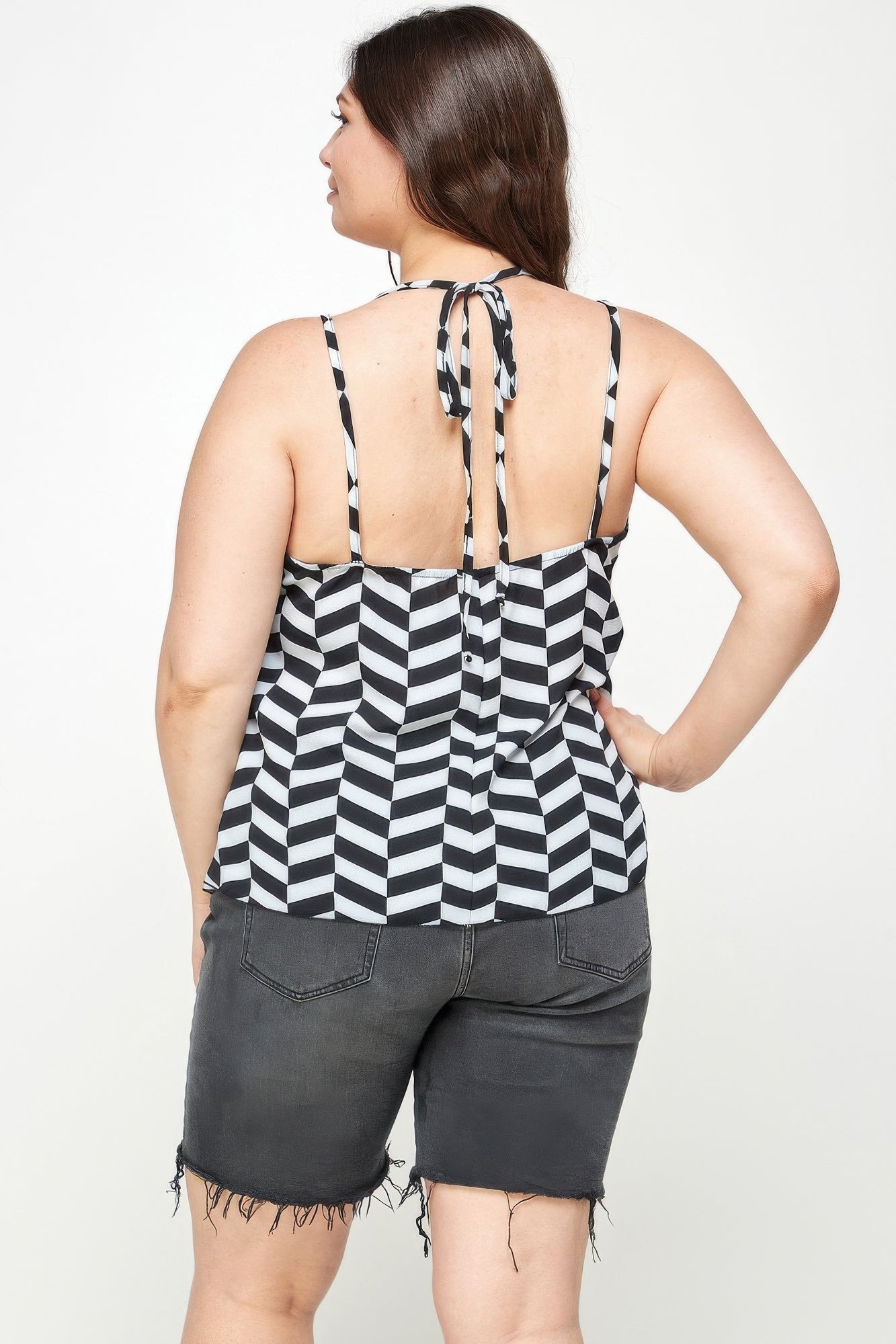 Plus Size Geometric Top With Double Spaghetti Strap