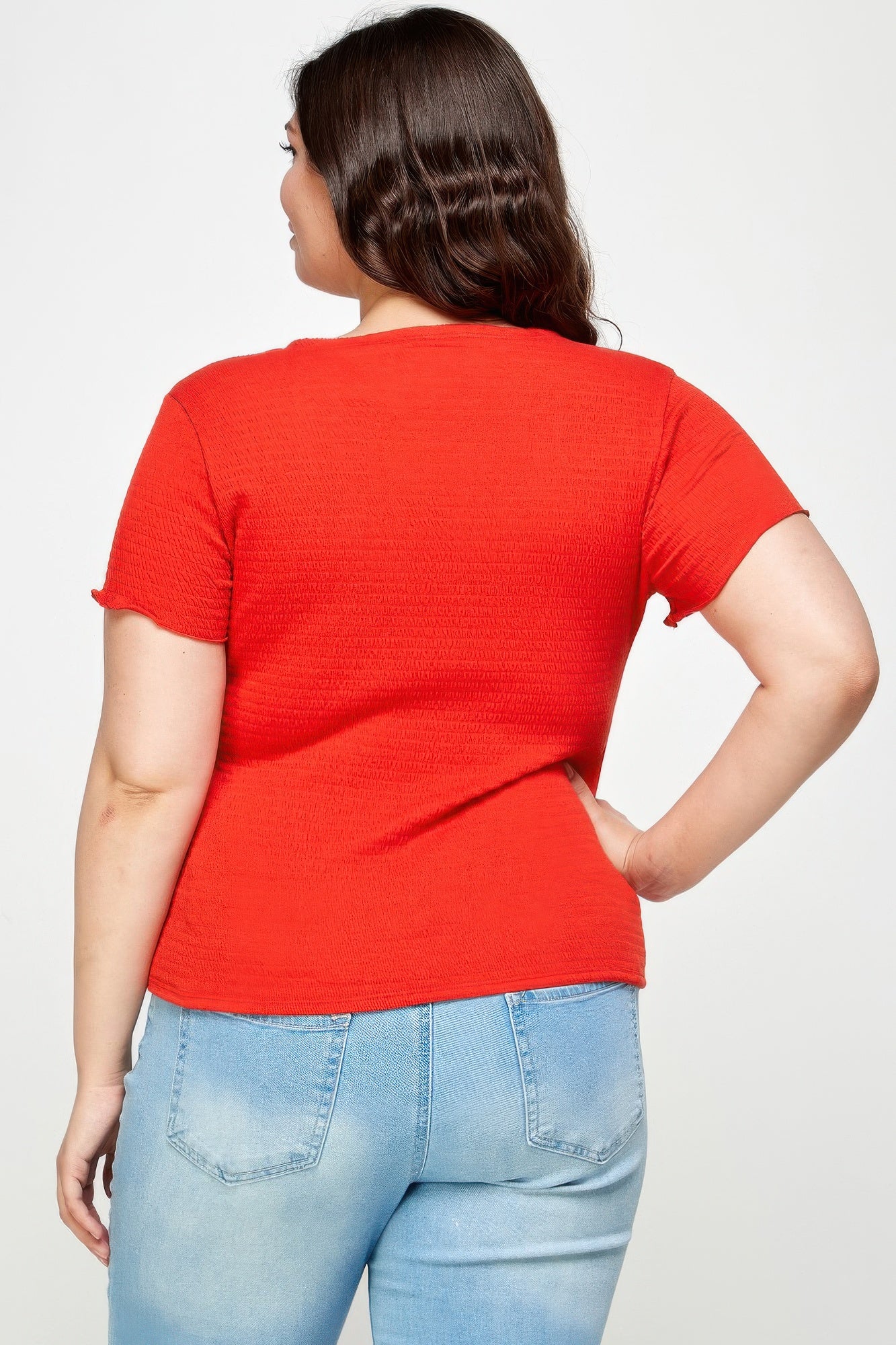 Plus Size Textured Wrap Top With Tie Neck