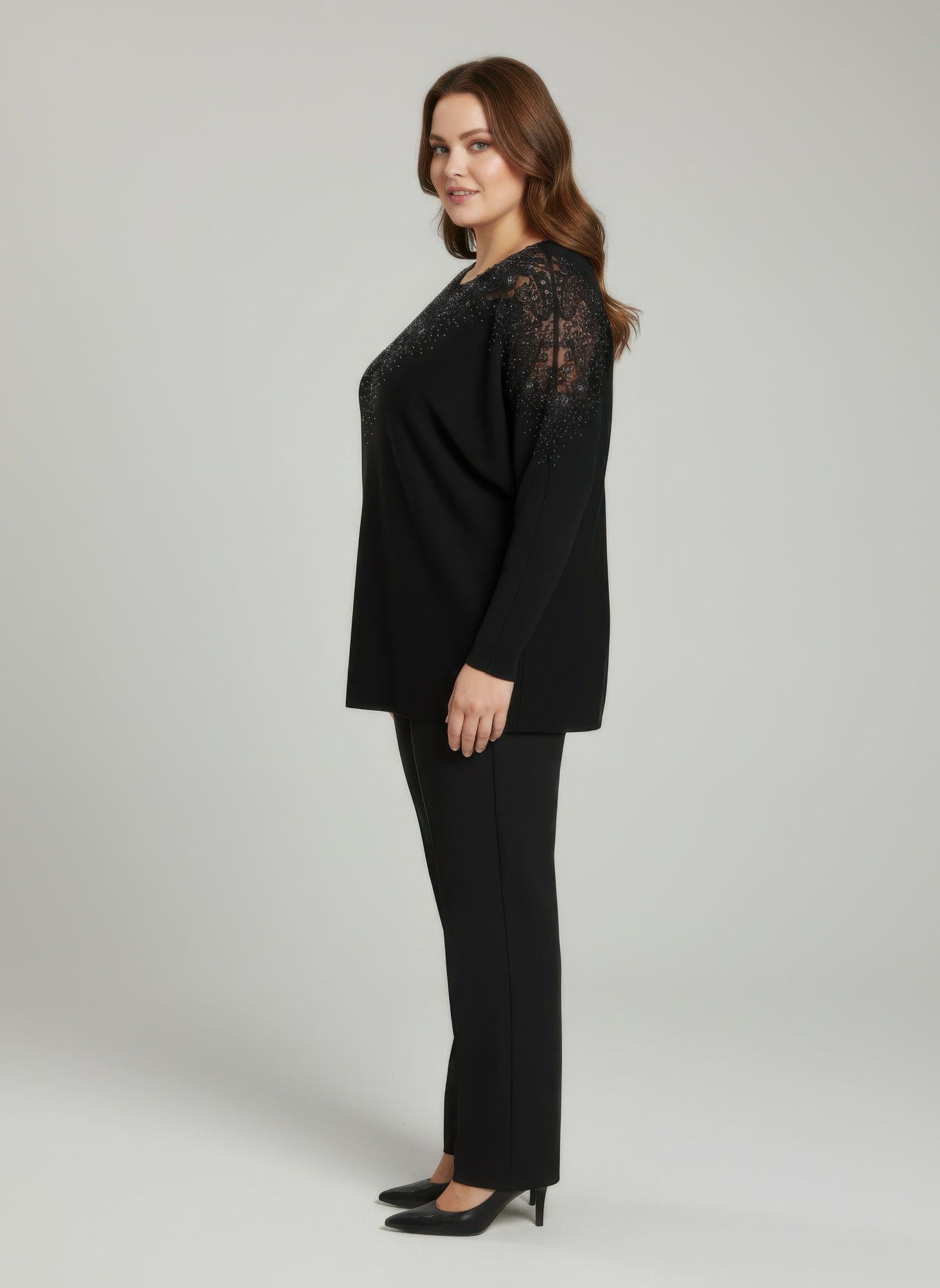 Crimson Lace Embellished Knit Tunic Top