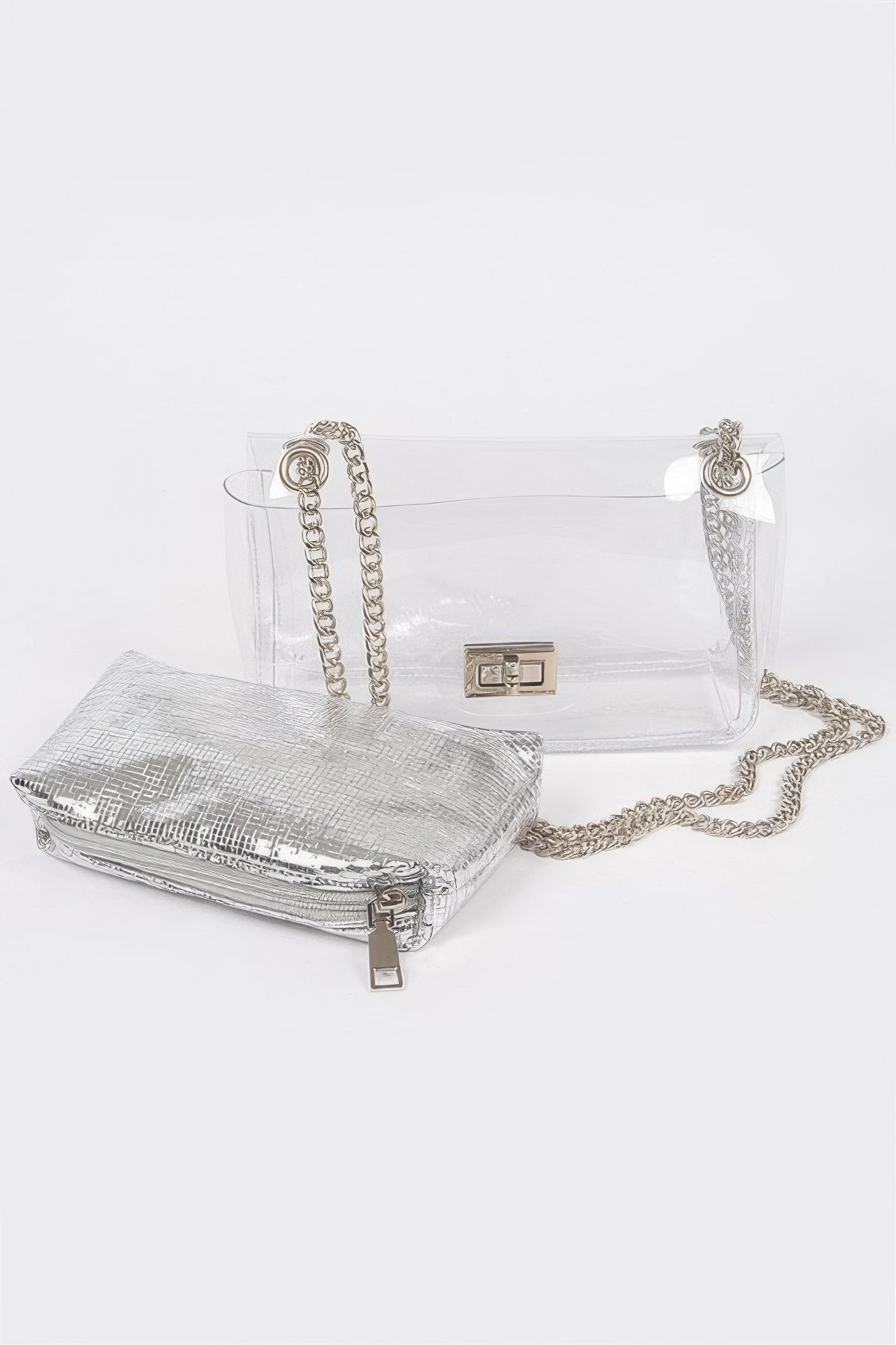 Clear Pvc Clutch With Shiny Pouch