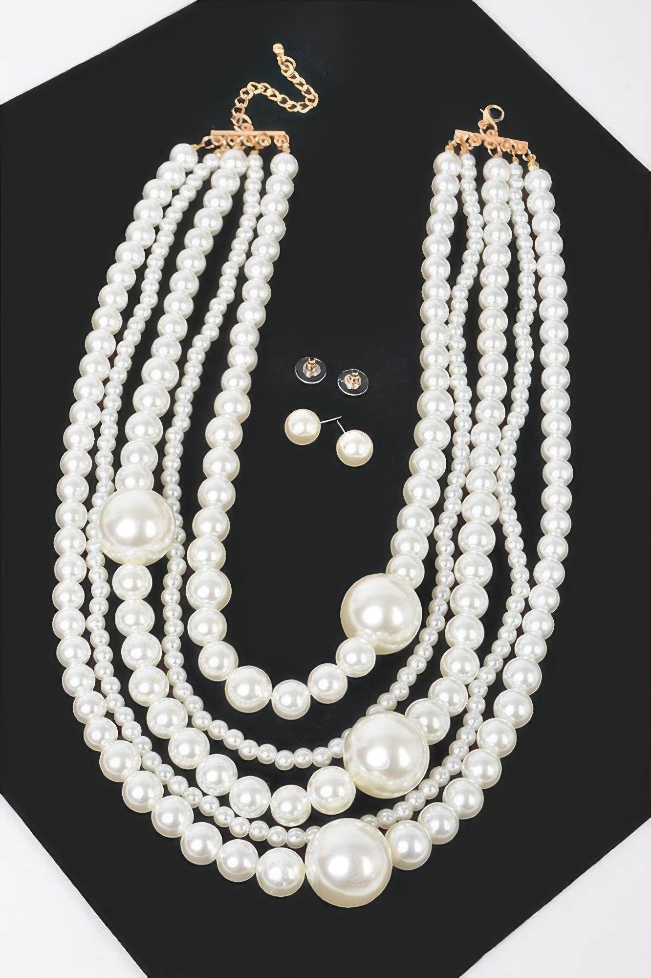 Multi Pearl Layered Necklace W/earring