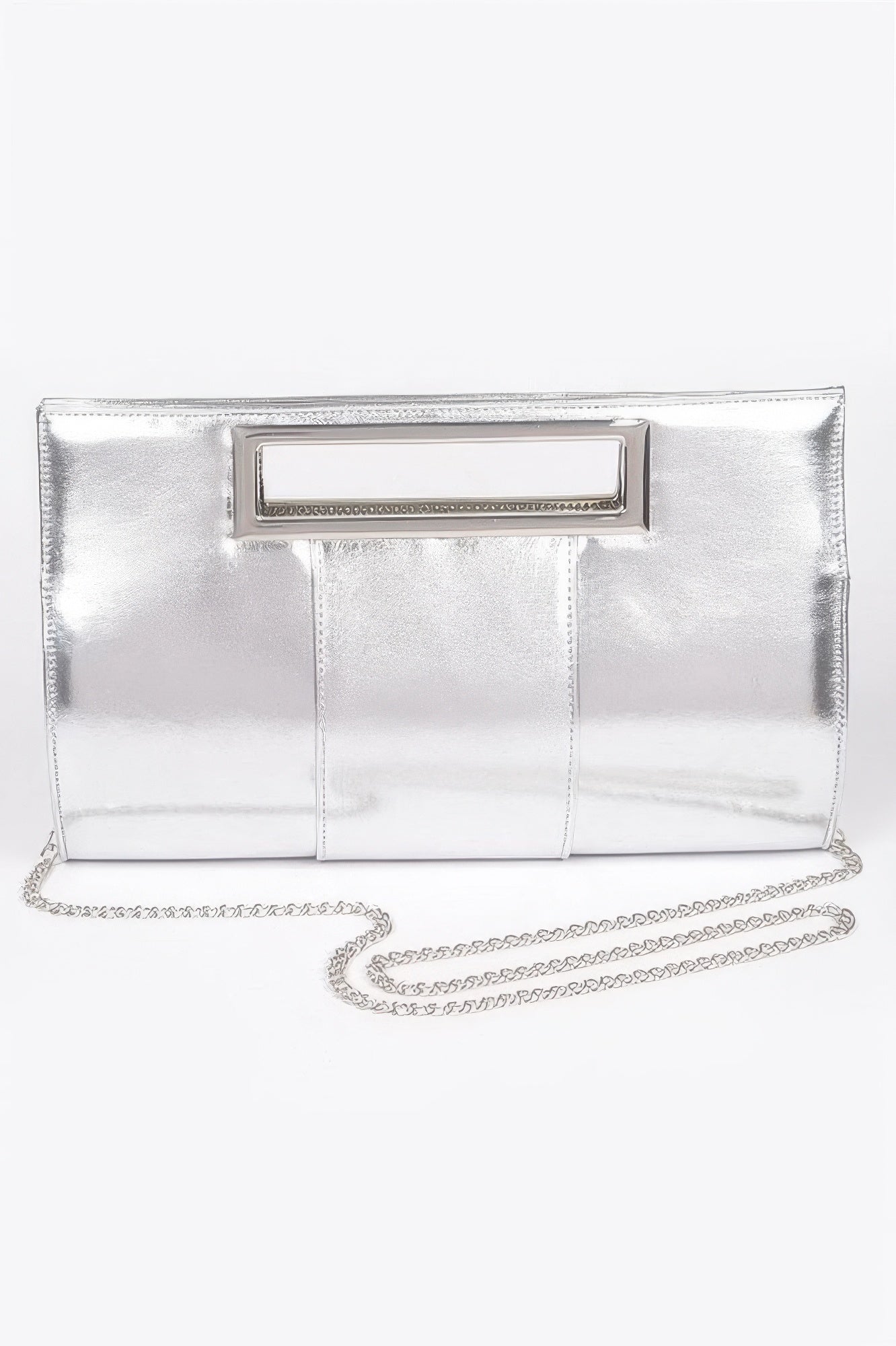 Metallic Faux Leather Handle Clutch