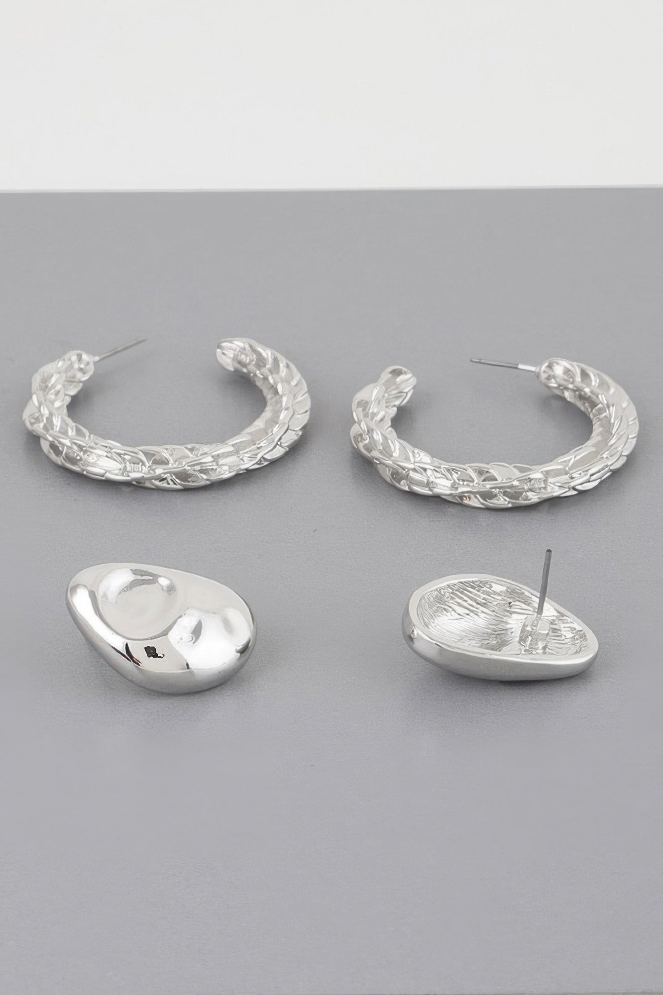 Hammered Hoop Twist Earrings Set