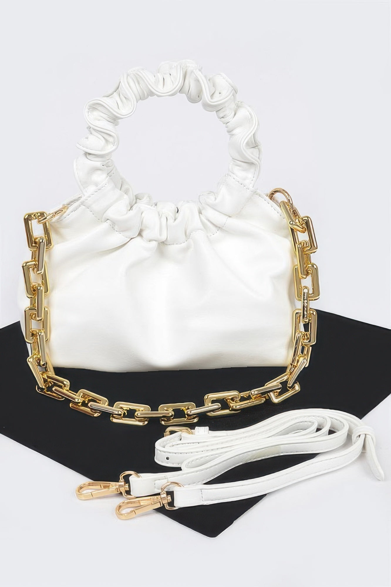 Faux Leather Pleated Chain Bag
