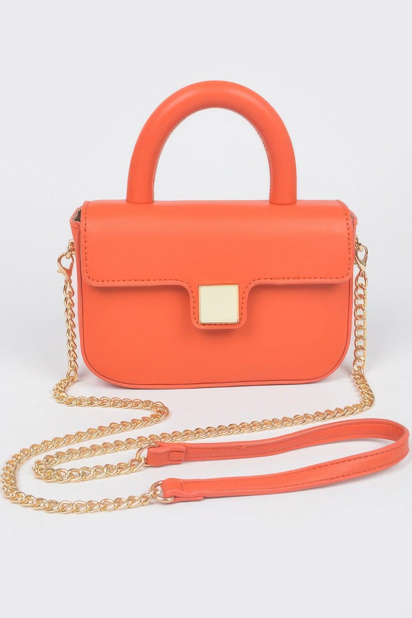 Faux Leather Top Handle Flap Crossbody Bag