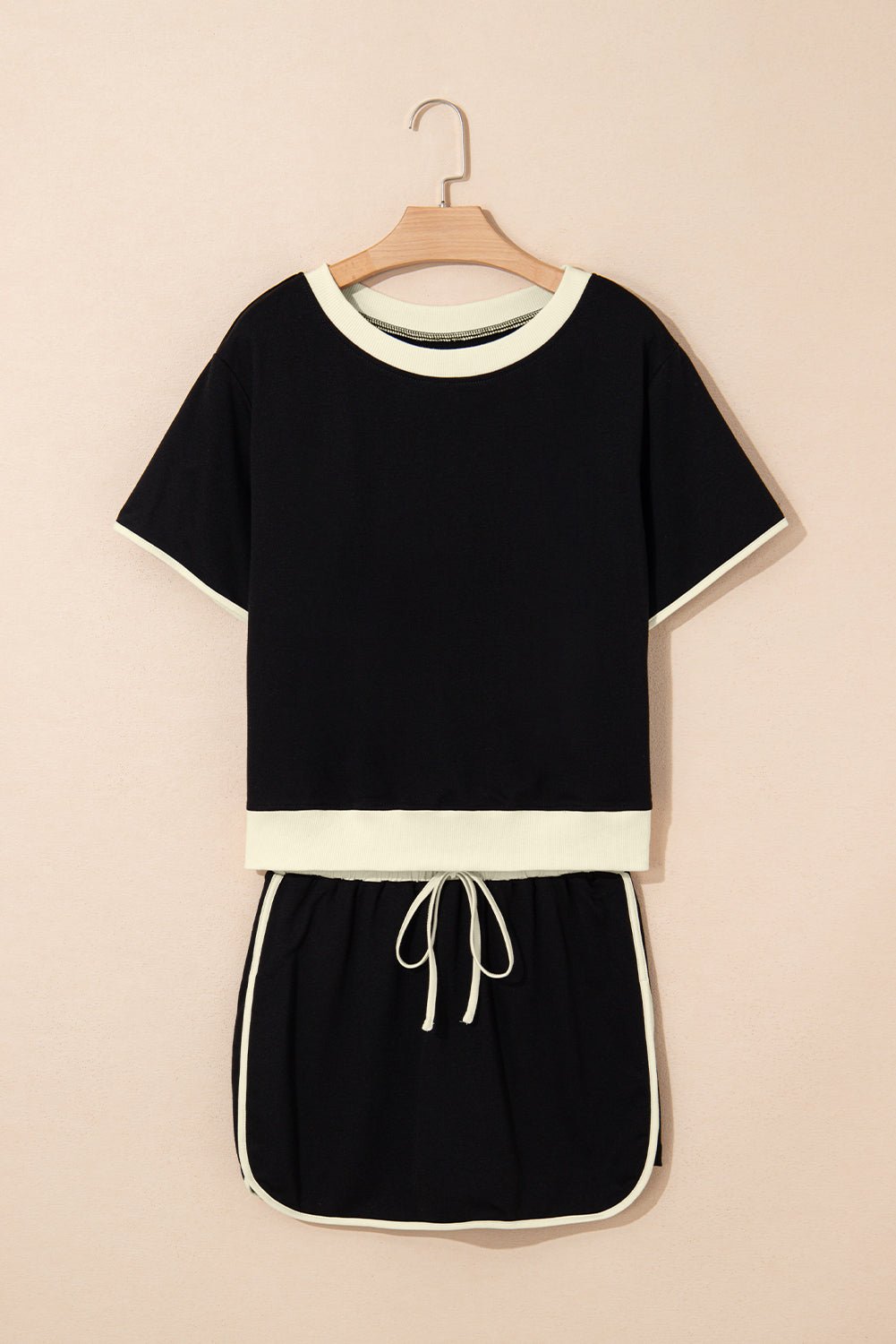 Black Colorblock Edge Drop Shoulder T Shirt and Skort 2Pcs Set - Loving It Shop