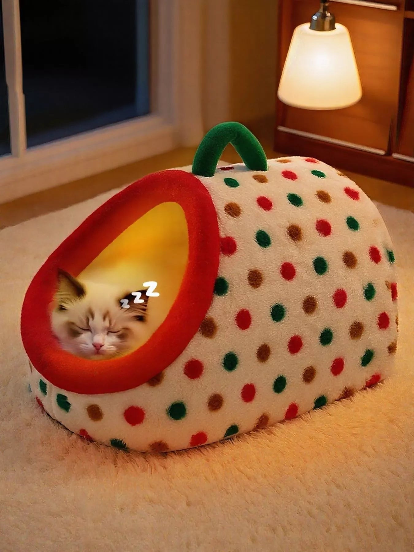 Cozy Polka Dot Pet Nest with Handle - Loving It Shop