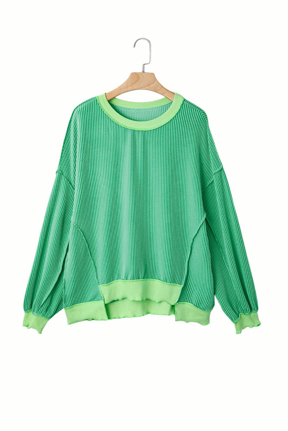 Bright Green Twisted Rib Uneven Hem Drop Shoulder Loose Knit Top - Loving It Shop