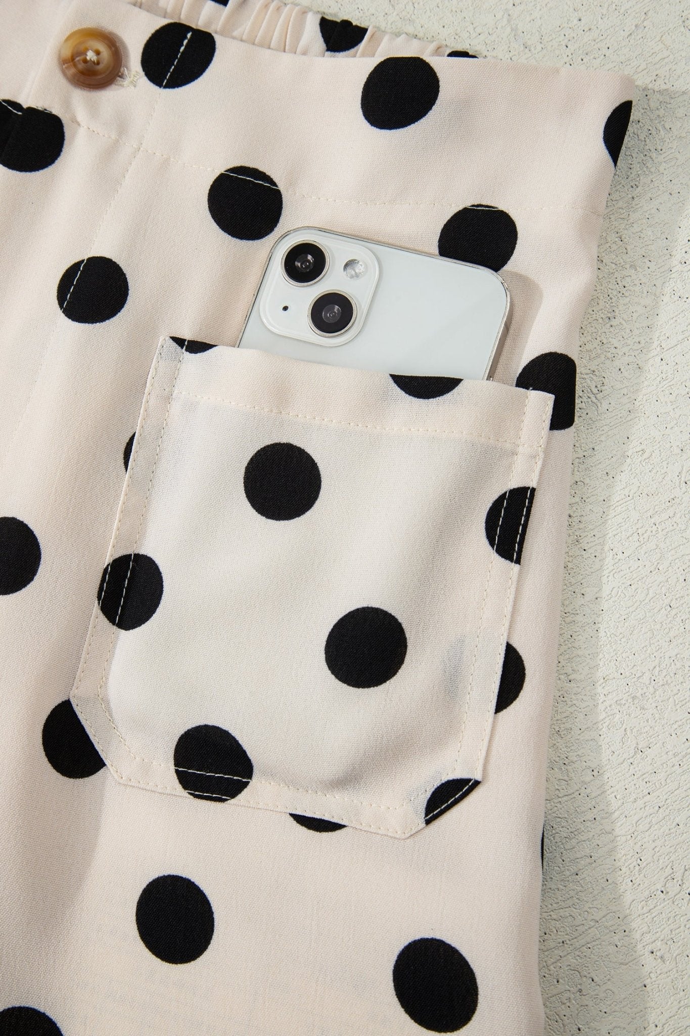 White Polka Dot Print Patched Pocket Loose Pants - Loving It Shop