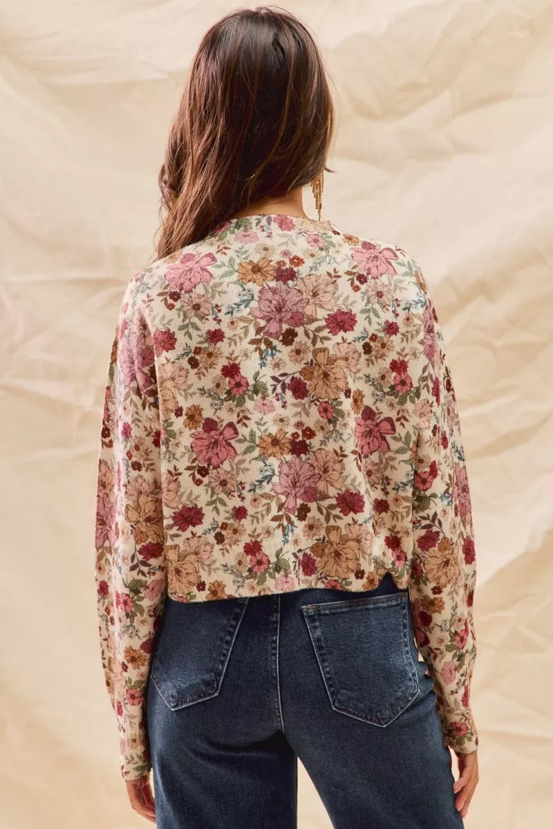 Floral Print Button Front Sweater Cardigan