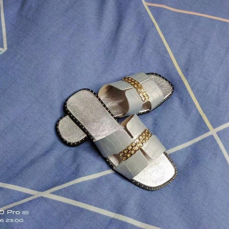 Beach Casual Flat Heel Chain One-line Women&