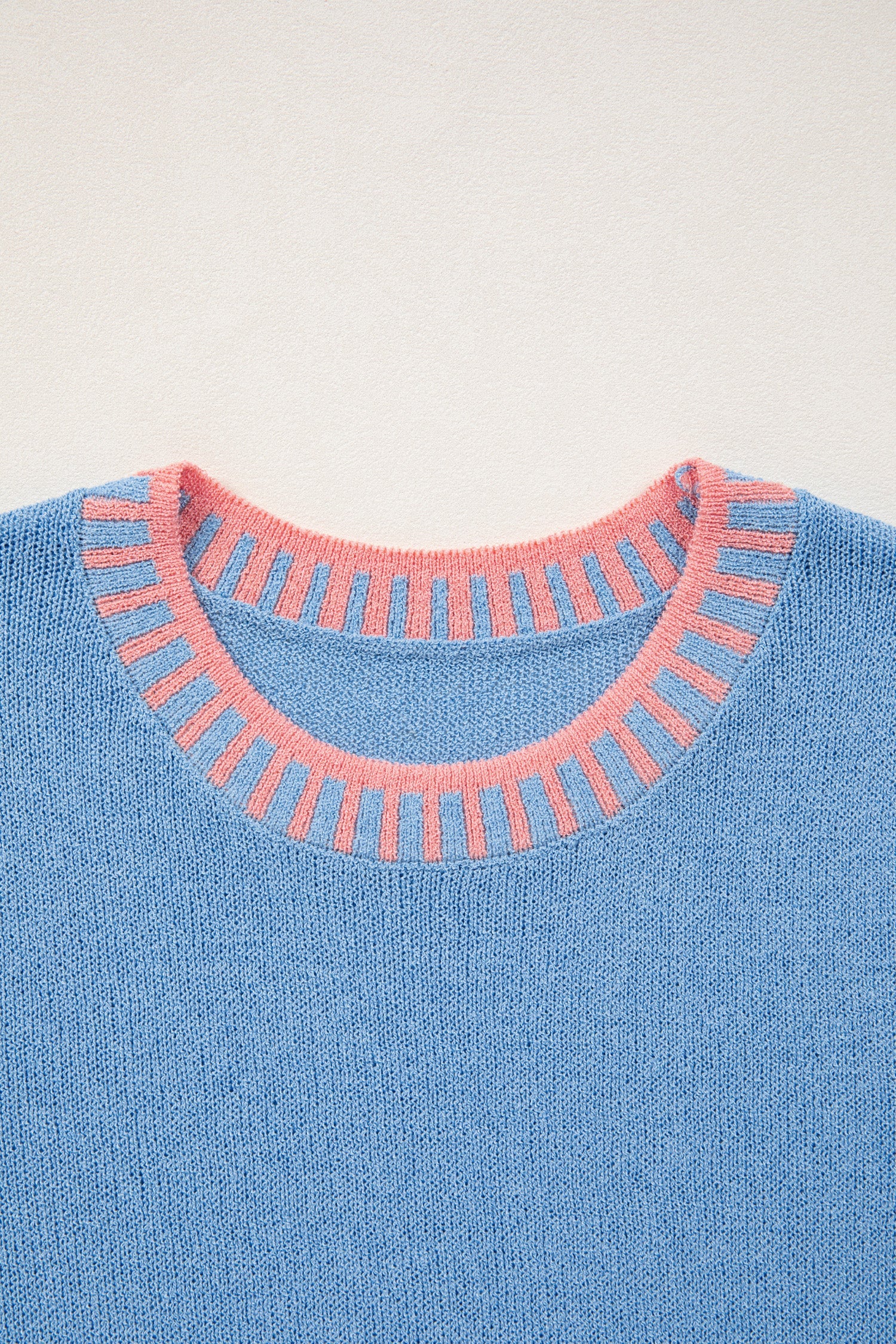 Sky Blue Contrast Trim Round Neck Sleeveless Sweater