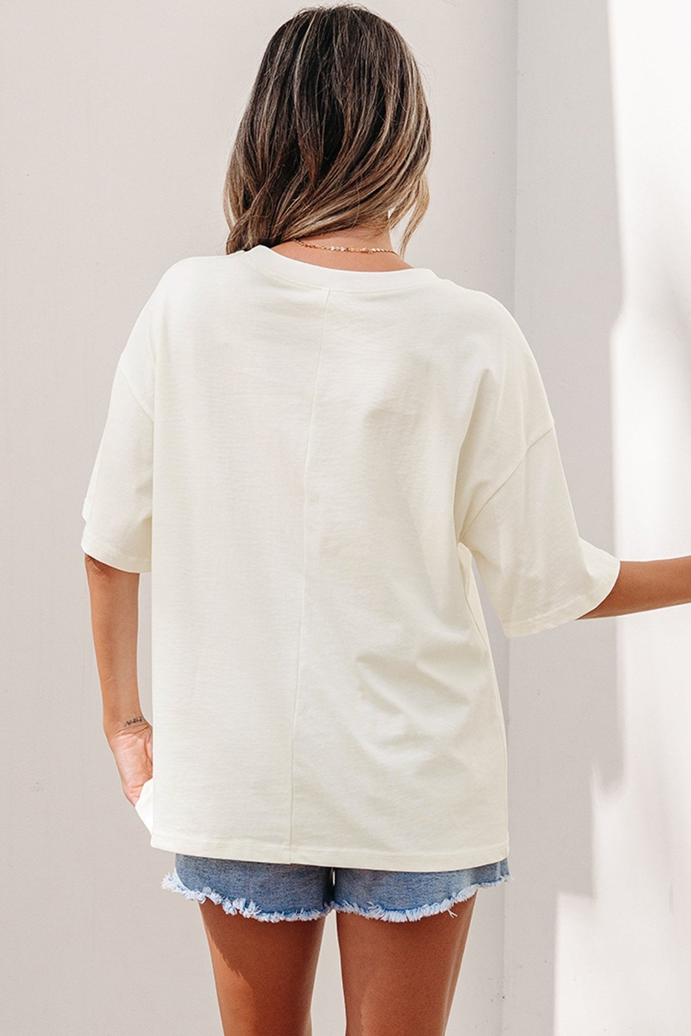 Beige Star Print Stud Detail Cotton Jersey Top - Loving It Shop