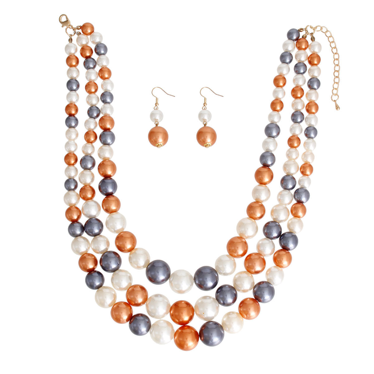 Layered Pearl Necklace Set 3 Layer Gold and Cream Stylish Statement Jewelry