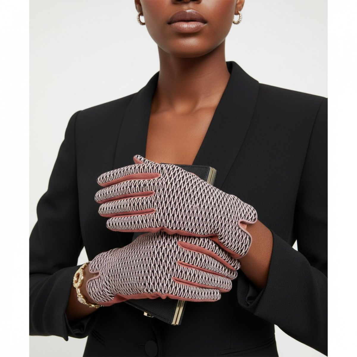 Winter Touchscreen Gloves Pink Mauve Cross Wavy Stylish Casual