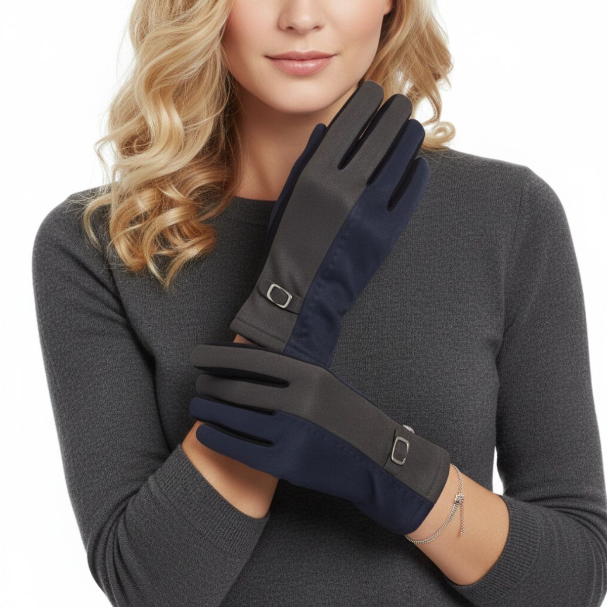 Winter Touchscreen Gloves Faux Suede Navy Black Stylish Casual