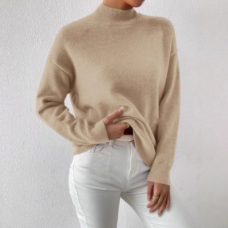 Autumn And Winter Half-high Collar Pullover Women&